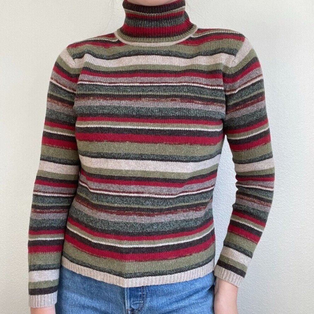 Vintage Womensâ90s Deane & White Striped Christmas Theme Wool Turtleneck Sweater